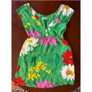 Vintage Jams World Floral Colorful Sun Dress Mini Short Sleeve Size XS Floral
